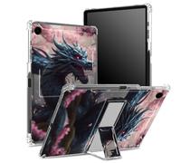 Coque pour Samsung Galaxy Tab A9 8,7" modèle 2023 SM-X110/ X115/ X117 avec porte-stylo, dos transparent avec dragon rose Sakura, protection des coins antichoc avec béquille rigide