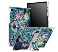 Coque pour Samsung Galaxy Tab A9 8,7" modèle 2023 SM-X110/ X115/ X117 avec porte-stylo, dos transparent avec mandalas artistiques, protection des coins - Coque antichoc avec béquille rigide