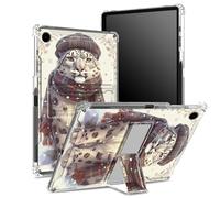 Coque pour Samsung Galaxy Tab A9 8,7" modèle 2023 SM-X110/ X115/ X117 avec porte-stylo, dos transparent avec animaux guépard en tenue d'hiver, protection des coins antichoc avec béquille rigide