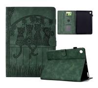 Coque pour Samsung Galaxy Tab A9 8,7 pouces modèle 2023 SM-X110/X115/X117 Étui de Protection à Rabat avec Motif Chat Résistant aux Chocs et Support Réglable ZURSANA Vert Vert