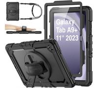 Coque pour Samsung Galaxy Tab A9 Plus/ A9+ 11 Pouces 2023, Coque Antichoc avec Protecteur D'écran Porte-Stylo [Dragonne Rotative à 360] et Support, Galaxy Tab A9 Plus Housse (Noir)