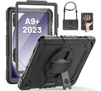 Coque Pour Samsung Galaxy Tab A9 Plus /A9+ 11 Pouces 2023, Coque Antichoc Pour Galaxy Tab A9+ Avec Protecteur D'écran, Support Rotatif À 360°/Dragonne, Bandoulière, Avec Porte-Stylo, Noir