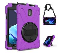 Coque pour Samsung Galaxy Tab Active 3 8" T570 T575 T577, résistante aux chocs, robuste à 3 couches pour enfants avec béquille pivotante à 360°, bandoulière et dragonne (violet)