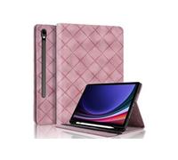 Coque pour Samsung Galaxy Tab S10 FE 2025 10,9 Pouces Motif Carré Tablette Etui PU Cuir Housse de Protection avec Multi-Angles Rose