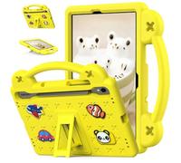 Coque pour Samsung Galaxy Tab S10 Lite 10,9" 2025 SM-X400/X406 Friendly, poignée avec support, avec porte-stylo, joli dessin animé, housse de tablette légère en mousse EVA résistante aux chocs, jaune