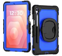 Coque pour Samsung Galaxy Tab S11 11" 2025 SM-X730 X736B, Étui de Protection Robuste Résistant aux Chocs avec Anneau Pivotant à 360°, Support de Bureau Stable, Sangle Réglable, PC Bleu foncé