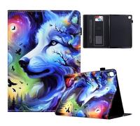 Coque pour Samsung Galaxy Tab S5e 10,5 Pouces 2019 SM-T720/T725, Multi-Angle Support Etui à Rabat Housse de Protection Motif de Couleur avec Veille/Réveil Auto, Loup étoilé
