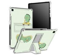 Coque pour Samsung Galaxy Tab S6 Lite 10,4" 2022/2020 (SM-P610/P613/P615/P619) avec porte-stylo, dos transparent avec dinosaure vert, coque d'angle antichoc avec béquille