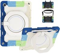 Coque pour Samsung Galaxy Tab S6 Lite 10,4 Pouces 2020 P610/P615 avec Support pivotant à 360°, bandoulière et Porte-Stylo Étui Robuste pour Tablette Samsung Galaxy Tab S6 Lite, Arc-en-Ciel Bleu