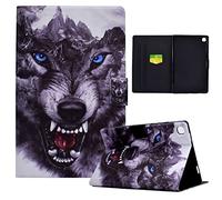 Coque pour Samsung Galaxy Tab S6 Lite 10.4 Pouces 2024/2022/2020(SM-P610/P613/P615/P619) Housse Étui de Protection avec Support Fonction Fentes Cartes Flip Cover pour Galaxy Tab S6 Lite Chien Loup