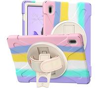 Coque pour Samsung Galaxy Tab S7 FE 12.4 T730 T735 T736B T736N, Antichoc Armure Robuste Étui avec Support Rotatif à 360 Degrés et Dragonne, TPU + PC Housse pour Galaxy Tab S7 FE 12.4" (Rose Coloré)