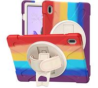 Coque pour Samsung Galaxy Tab S7 FE 12.4 T730 T735 T736B T736N, Antichoc Armure Robuste Étui avec Support Rotatif à 360 Degrés et Dragonne, TPU + PC Housse pour Galaxy Tab S7 FE 12.4" (Rouge Coloré)