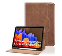 Coque pour Samsung Galaxy Tab S8 Plus 2022 / Tab S7 FE 2021 / Tab S7 Plus 2020 12.4”PU Cuir Cover Tablette Housse de Protection Auto Réveil/Sommeil, Multi-Angle Étui avec Poche - Marron Pur