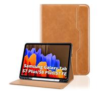 Coque pour Samsung Galaxy Tab S8 Plus 2022 / Tab S7 FE 2021 / Tab S7 Plus 2020 12.4”PU Cuir Cover Tablette Housse de Protection Auto Réveil/Sommeil, Multi-Angle Étui avec Poche - Orange Pur
