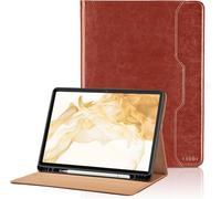 Coque pour Samsung Galaxy Tab S8 Plus 2022 / Tab S7 FE 2021 / Tab S7 Plus 2020 12.4”PU Cuir Cover Tablette Housse de Protection Auto Réveil/Sommeil, Multi-Angle Étui avec Poche - Marron