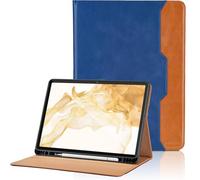Coque pour Samsung Galaxy Tab S8 Plus 2022 / Tab S7 FE 2021 / Tab S7 Plus 2020 12.4”PU Cuir Cover Tablette Housse de Protection Auto Réveil/Sommeil, Multi-Angle Étui avec Poche - Bleu