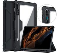 Coque Pour Samsung Galaxy Tab S8 Plus/S7 Plus,Protection De Caméra Coulissante Et Porte-Crayons Avec Support À Trois Volets,Noir