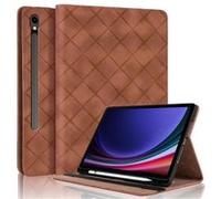 Coque pour Samsung Galaxy Tab S9 FE 10,9 Pouces Motif Carré Tablette Etui PU Cuir Housse de Protection avec Multi-Angles ZURSANA Marron Marron