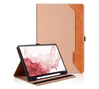 Coque pour Samsung Galaxy Tab S9 Plus/S8 Plus/S7 Plus/S7 FE 12.4'' Premium PU Cuir Cover Tablette Housse de Protection Auto Réveil/Sommeil, Flip Portefeuille Étui avec Fonction Support, Marron