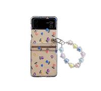 Coque pour Samsung Galaxy Z Flip 3 5G, CrazyLemon Clear Hard PC Hinge Protector Case avec Wristband Bracelet étui de Protective Mobile Phone Case - Fleurs Bleu Violet