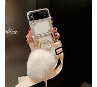 Coque pour Samsung Galaxy Z Flip 3 5G Glitter, CrazyLemon Crystal Shiny Diamond Stones Sparkling Bear Design Housse de Protection avec Pompon Ball Coque pour Téléphone Portable - Transparent