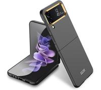 Coque Pour Samsung Galaxy Z Flip 4, Coque Pliable Ultra Fine Avec Cadre Plaqué Or, Résistante Aux Chocs Et Aux Chutes, Noir