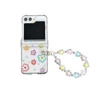 Coque pour Samsung Galaxy Z Flip 5 2023, CrazyLemon Clear Hard PC Charnière Protecteur Case avec Wristband Bracelet étui de Protective Mobile Phone Case - Fleur Colorée