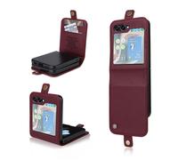 Coque Pour Samsung Galaxy Z Flip 5, Retro Design PU Etui Housse Fonction Stand Video Porte Carte Credit Ticket Flip Case Rou HOUSSE