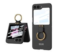 Coque pour Samsung Galaxy Z Flip 6 5G, Z Flip 6 PC Housse Etui avec Bague Support avec Protection d'écran trempée avec, Protection Étui pour Samsung Z Flip 6 2024-Le Noir