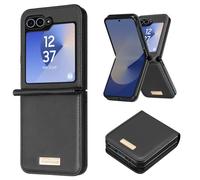 Avizar Coque pour Samsung Galaxy Z Flip 6 - Dos cuir vegan, intérieur rigide - Noir