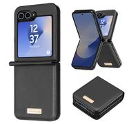 Avizar Coque pour Samsung Galaxy Z Flip 6 - Dos cuir vegan, intérieur rigide - Noir