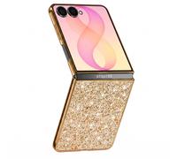 Coque pour Samsung Galaxy Z Flip 8 Pailletée avec Contour Chromé Dorée