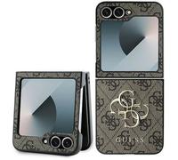 CG Mobile Guess GUHCZF64GMGBR Étui pour Z Flip6 F741 en Cuir Marron avec Logo métallique 4G