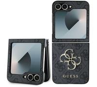 CG Mobile Guess GUHCZF64GMGGR Étui pour Z Flip6 F741 Noir Cuir 4G Metal Logo