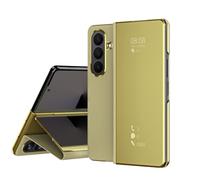 Coque pour Samsung Galaxy Z Fold 1 Étui Housse Translucide Plating Standing Clear View Cover avec Support Fonction Flip Miroir Case 360 degrés Protection Antichoc Housse,Or
