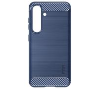 Avizar Coque pour Samsung S24 et S25 Flexible Effet Carbone et Brossé Bleu nuit