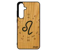 Coque Pour Samsung S24 Fe En Bois Veritable Silicone Signe Lion Smartphone Femme Du Zodiaque Bumper Horloge Horoscope Case Avenir Pour Galaxy