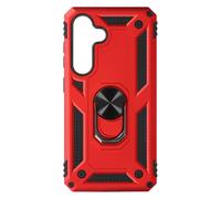 Coque pour Galaxy S25 Plus Protection Bimatière avec Anneau Magnétique Rotatif Rouge
