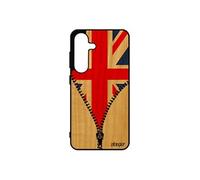 Coque pour Samsung S25 en bois silicone drapeau union jack angleterre anglais etui souple telephone pas cher Euro foot jo SM-S931E pour galaxy