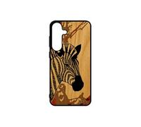 Coque pour Samsung S25+ Plus en bois silicone zebre afrique noir et blanc cheval tribal original azteque Marron de protection art pour galaxy