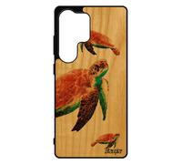 Coque Pour Samsung S25 Ultra Bois Silicone Tortue Motif Ocean Case Smartphone Marine Orange Animaux Jeu. Noir Geante Nature Design Pour Galaxy