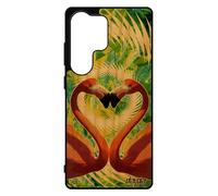 Coque pour Samsung S25 Ultra en bois silicone flamand rose mandala 4G case portable design animaux coeur amour nature oiseau pour galaxy