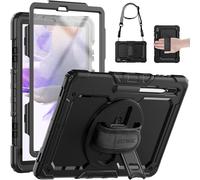 Coque pour Samsung Tab S8 Plus / S7 FE / S7 Plus 12.4 Pouces 2022/2021/2020, Coque Antichoc Robuste avec Béquille Rotative Dragonne, [Protecteur d'écran] Bandoulière pour Galaxy Tab S8+, Noir