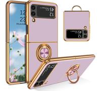 Coque Pour Samsung Z Flip 3, Avec 360 ° Ring Holder Slim Cute Shockproof Kickstand Support Magnétique Car Mount Women Girl Protective Phone Cover Pour 6,7 Pouces Galaxy Z Flip 3 5g,Violet/Or¿