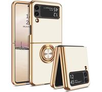 Coque Pour Samsung Z Flip 4, Avec 360 ° Ring Holder Slim Cute Shockproof Kickstand Support Magnétique Car Mount Women Girl Protective Phone Cover Pour 6,7 Pouces Galaxy Z Flip 4 5g, Blanche/Or