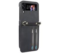 Coque pour Samsung Galaxy Z Flip 4 Cuir Porte cartes Bandoulière Versatile Case Noir