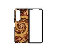 Coque pour Samsung Z Fold 5 en vrai bois silicone Mandala coloré etui 4G Marron oriental tibet floral rosace jolie bouddhisme galaxy
