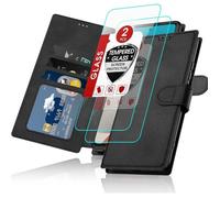 Coque pour smartphone - SAMSUNG - GALAXY A53 - Simili cuir noir - 2 vitres en verre trempé - Rabat portefeuille