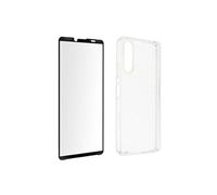 Coque pour Sony Xperia 10 IV Silicone Souple et Film Verre Trempé 9H transparent contour noir