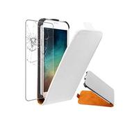Coque pour Sony Xperia E3 D2203 PU Cuir Rabat Flip Ultra Fine, Blanc + Film VERRE Trempé